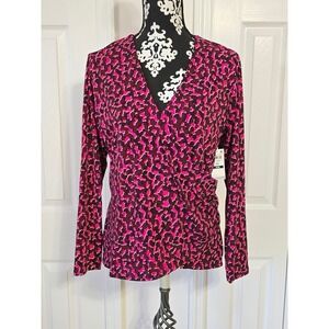 INC International Concepts Womens 3X Pink Leopard Print Wrap‎ Top Long Sleeve